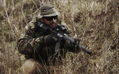 soldier holding black assault rifle