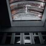 Looking up at a curved skylight from below
