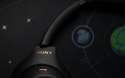 Black sony headphones on a starry background