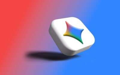 White cube with colorful star logo on gradient background