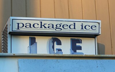 A sign that reads packaged ice on it