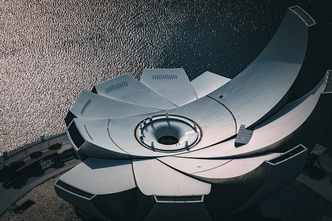 An aerial view of a boat in the water