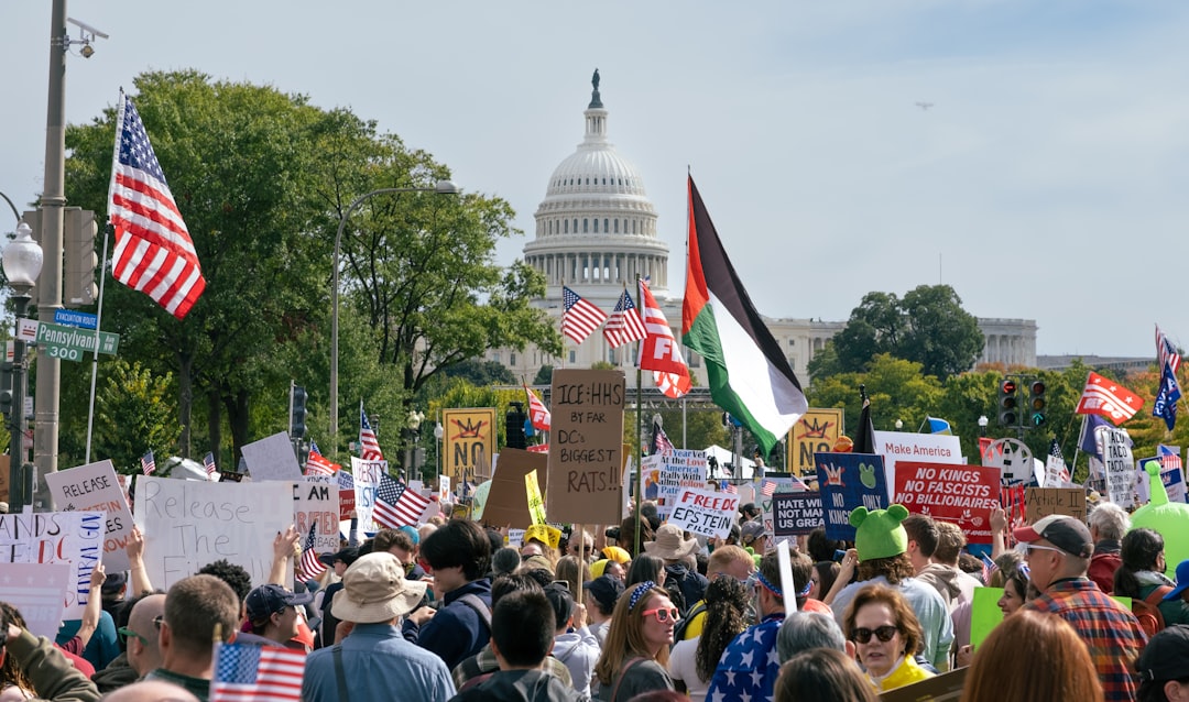 Protestors with flags in front of the us capitol