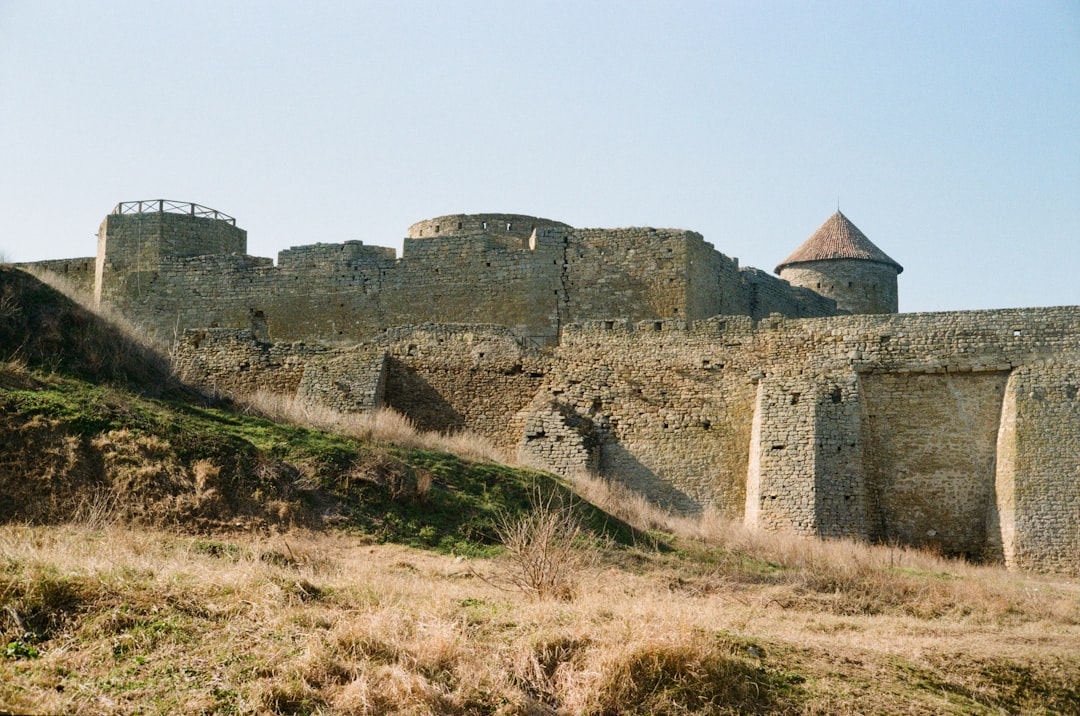 brown concrete building on green grass field under blue sky during daytime