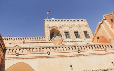 a building with a flag on top