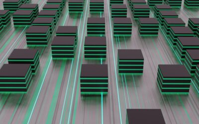 Rows of dark cubes with glowing green lines.