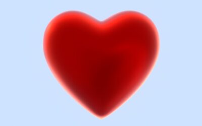 A red heart on a blue background