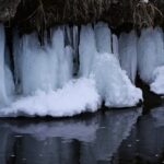 A bunch of ice that are floating in the water