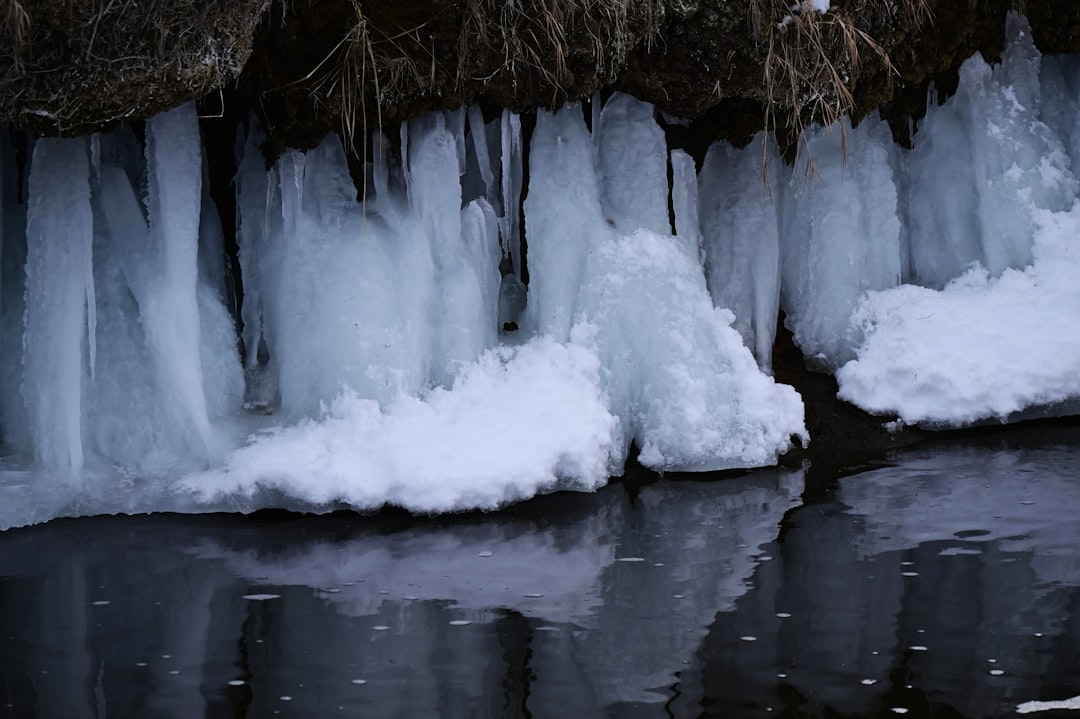 A bunch of ice that are floating in the water