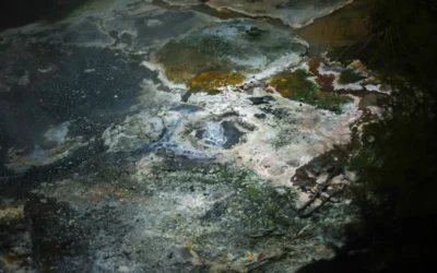 A close up of a rock with a lot of paint on it