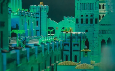 A model of a city with a clock tower