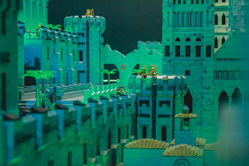 A model of a city with a clock tower