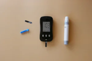 a digital thermometer and a pen on a table