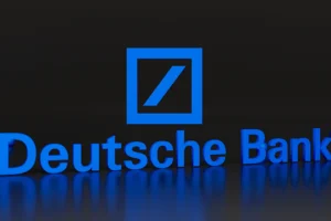 a blue sign that says deutsche bank