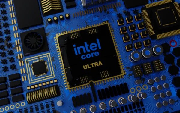 a close up of a computer chip with the intel core logo on it