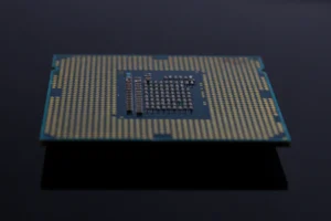 a close up of a computer chip on a table