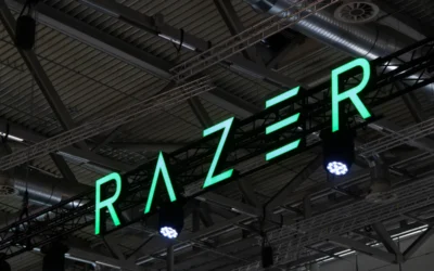 a sign with green lights