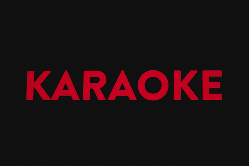 A red karaoke logo on a black background