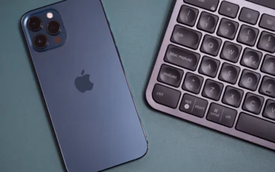 silver iphone 6 on blue surface