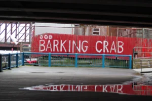 a red sign on a building