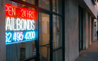 Neon sign for a bail bond business.