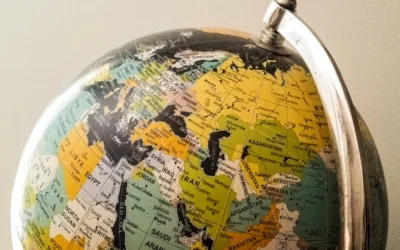 blue and yellow desk globe