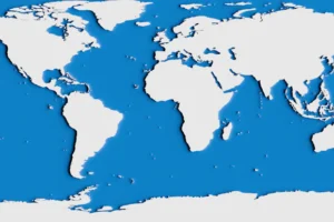 a blue and white map of the world
