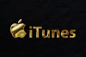 a golden apple logo on a black background