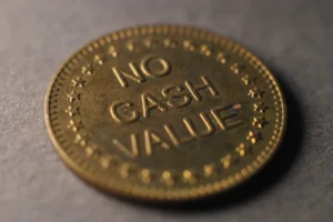 A close up of a coin on a table