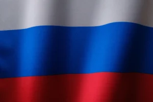 a close up of a red, white and blue flag