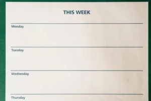 Minimalist blank weekly planner with days for scheduling and organizing tasks.