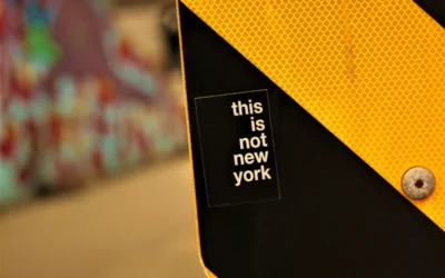 this is not a new york sticker on a traffic cone