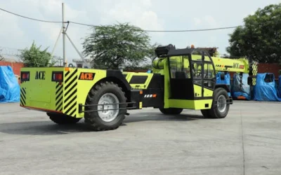 ACE TX 150 hydraulic crane photographed in an outdoor industrial setting in Faridabad, India.