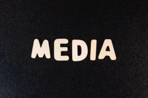 the word media spelled with white letters on a black background