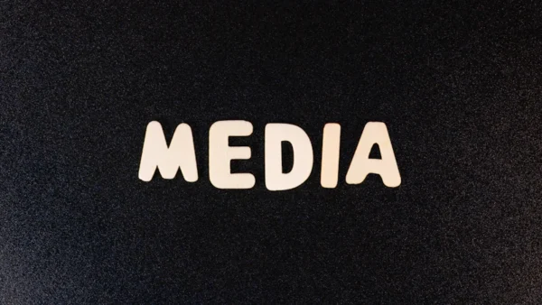 the word media spelled with white letters on a black background