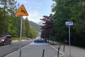 a car is parked on the side of the road