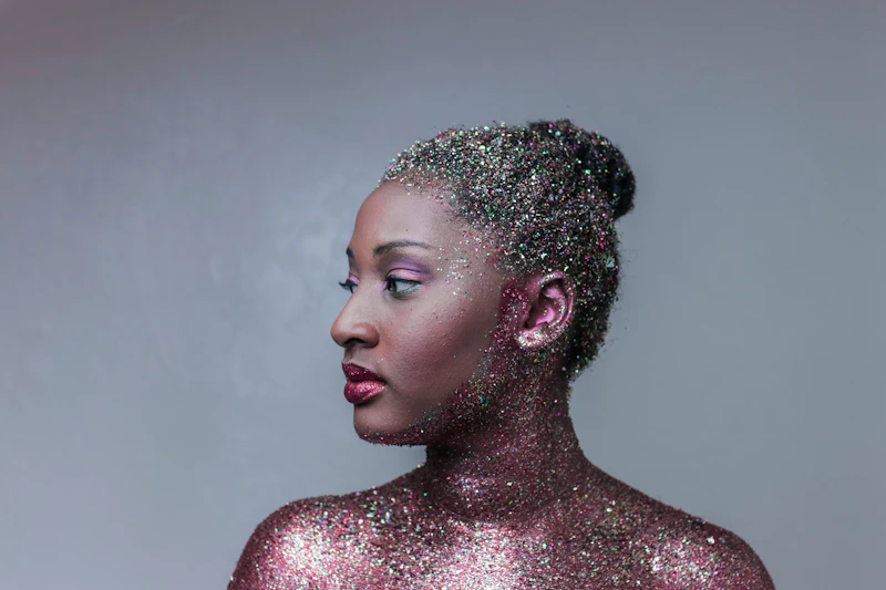 Woman covered in sparkling glitter