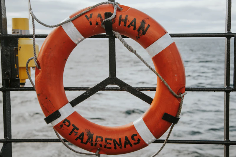 A life preserver on a boat in the water